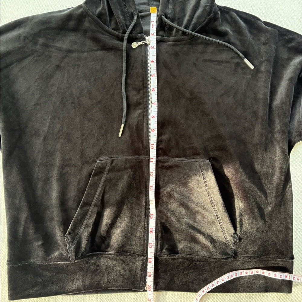 Plush Velour Black Hoodie with Rhinestone Skull - Picture 6 of 7